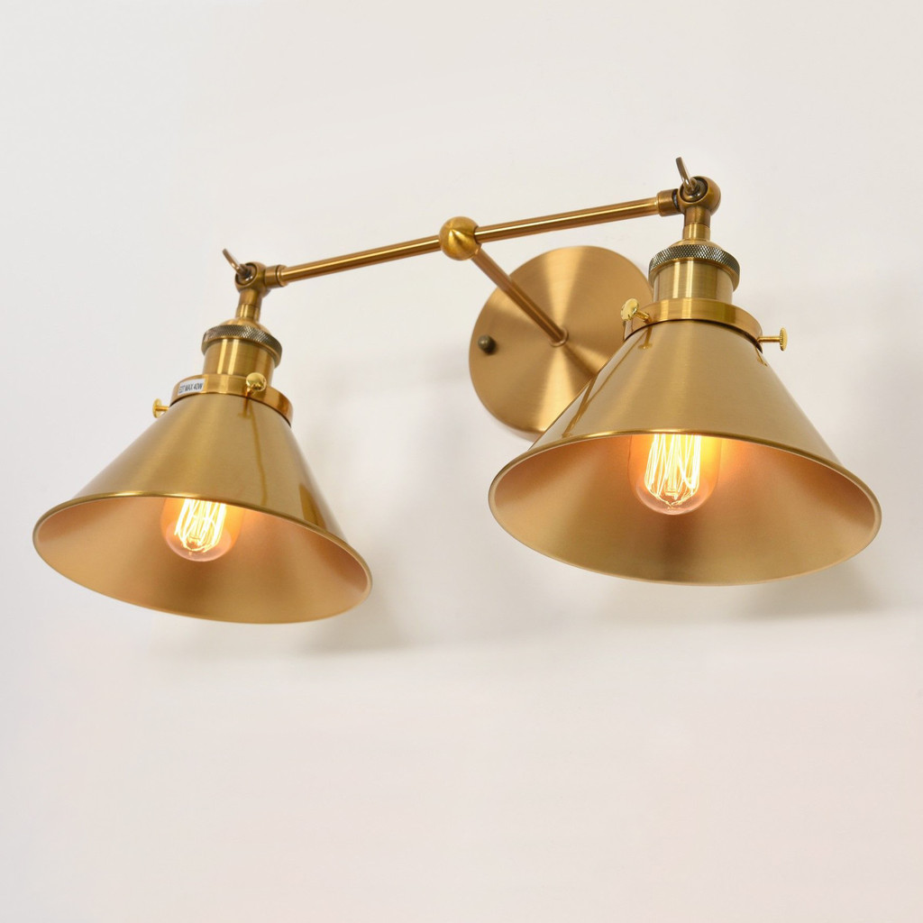 Designerski podwójny kinkiet w kolorze złota GUBI DUO stożkowe klosze loftowe - Lumina Deco zdjęcie 3