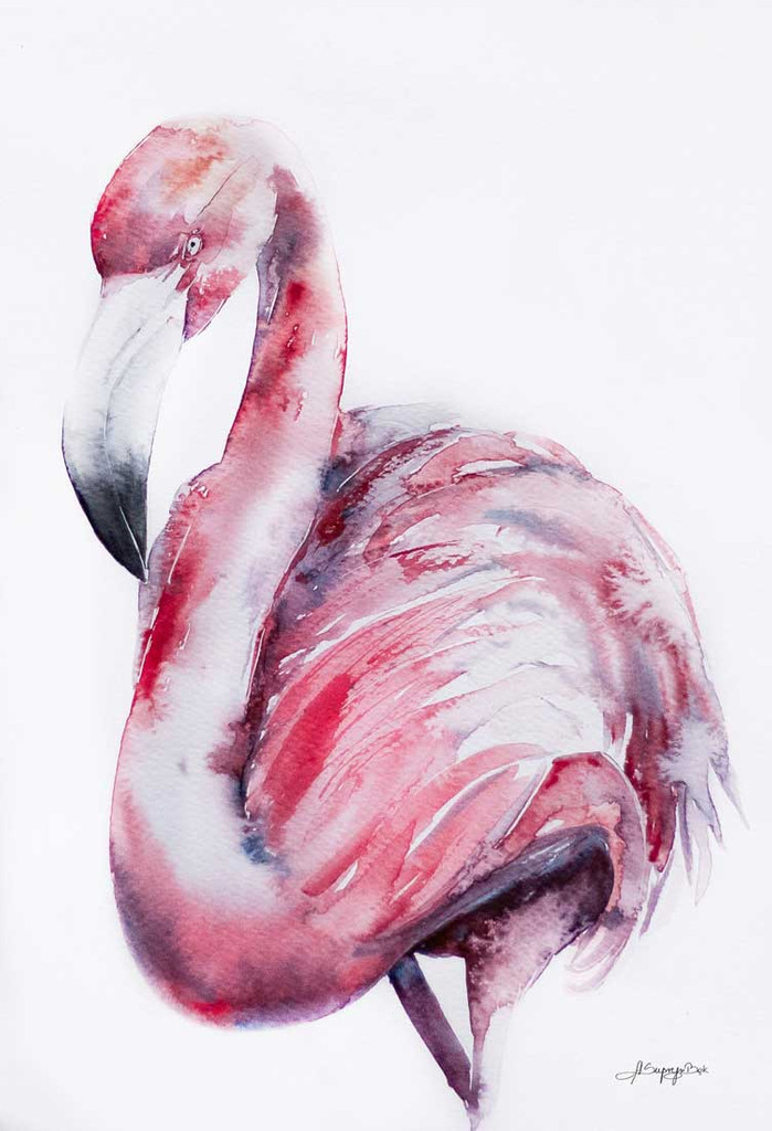 Artystyczny plakat akwarela FLAMING różowo-czerwony motyw zwierzęcy - Na Skrzydłach Anioła zdjęcie 3