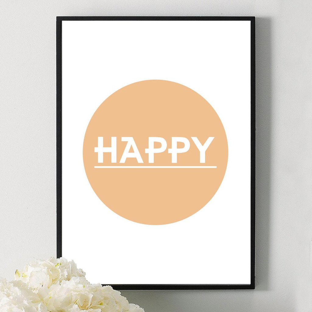 Plakat na ścianę grafika i napis HAPPY pomarańczowy - Dekoori zdjęcie 1