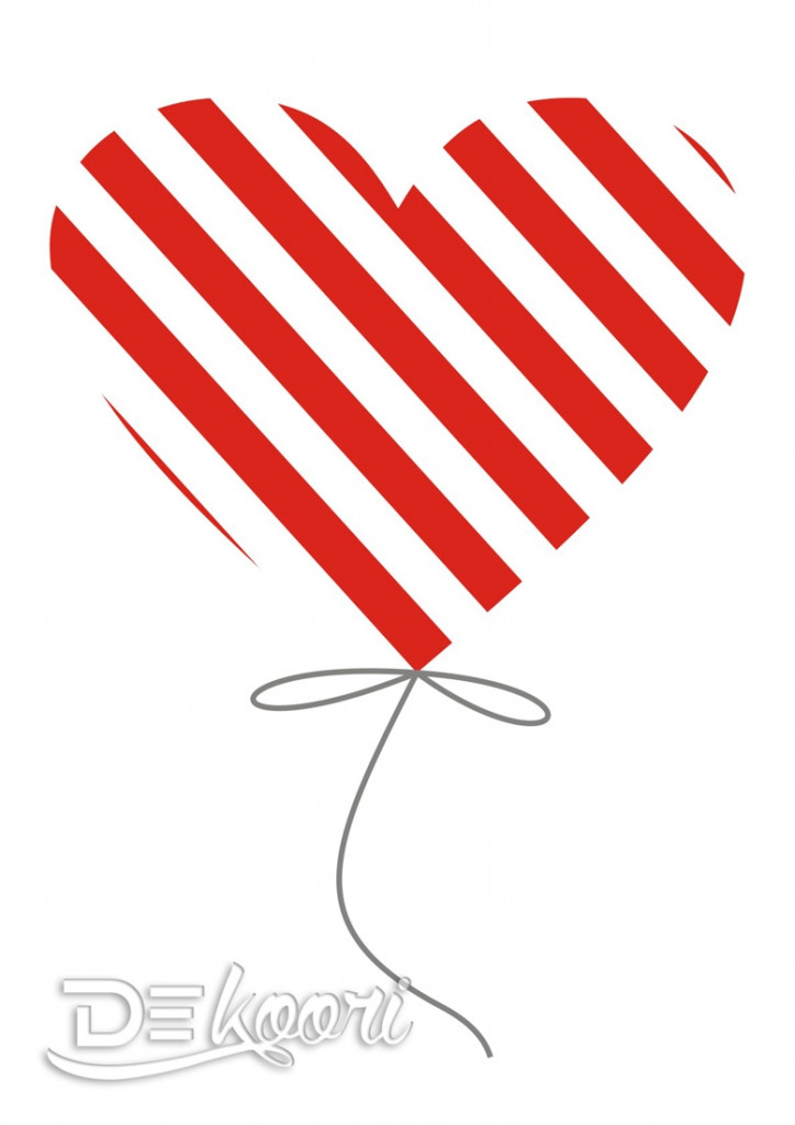 Plakat na ścianę BALONIK SERCE w biało-czerwone pasy - Dekoori zdjęcie 1