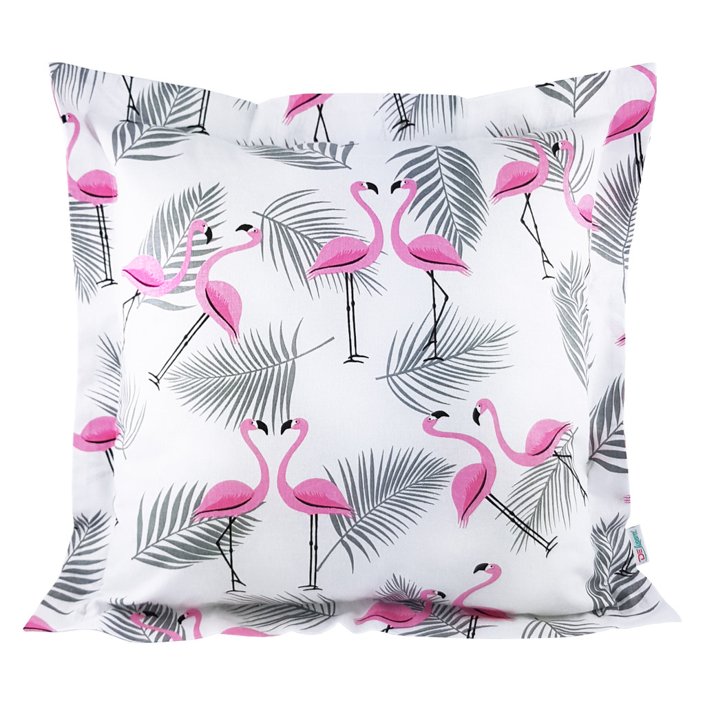 Tropikalna poszewka minimalistyczna w różowe flamingi i szare liście palmy - Dekoori zdjęcie 1