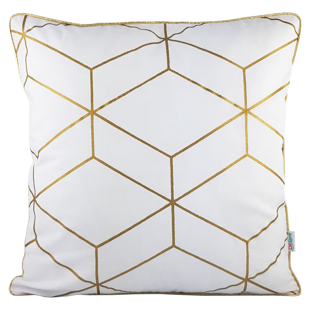 Jasna geometryczna poszewka złote linie na białym tle, styl glamour loftowy - Dekoori zdjęcie 1