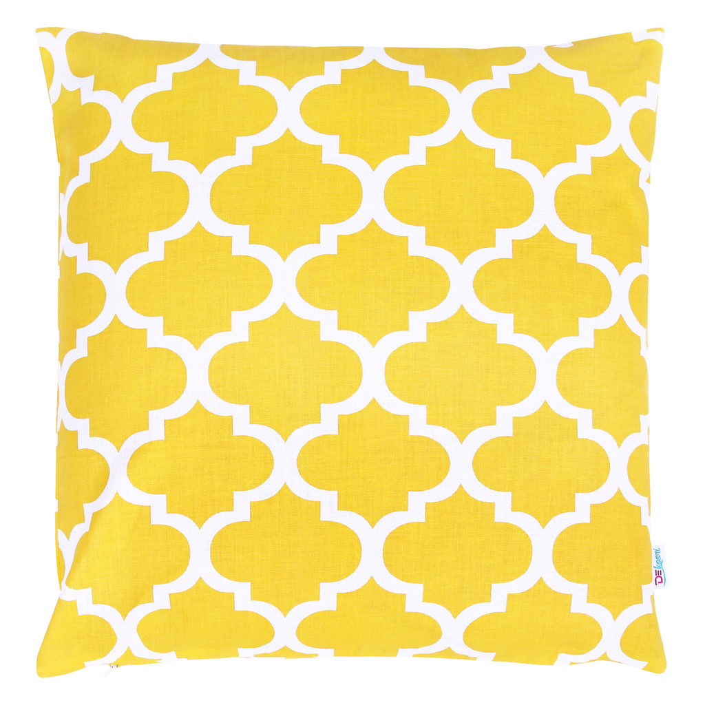Żółta poszewka na poduszkę w biały wzór MAROKAŃSKA KONICZYNA dekoracyjna - Dekoori zdjęcie 1