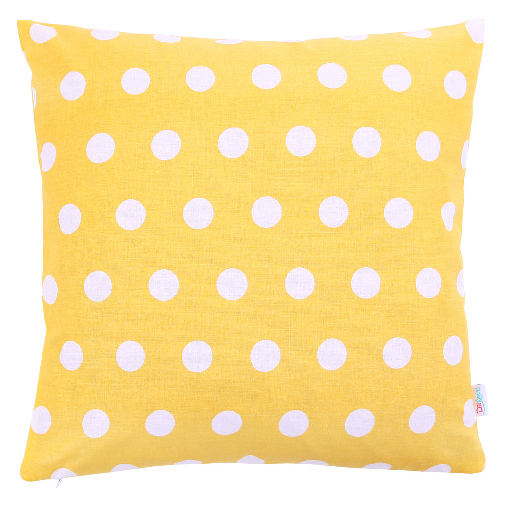 Żółta poszewka na poduszkę w białe kropki, grochy 2,3 cm, dekoracyjna - Dekoori zdjęcie 1