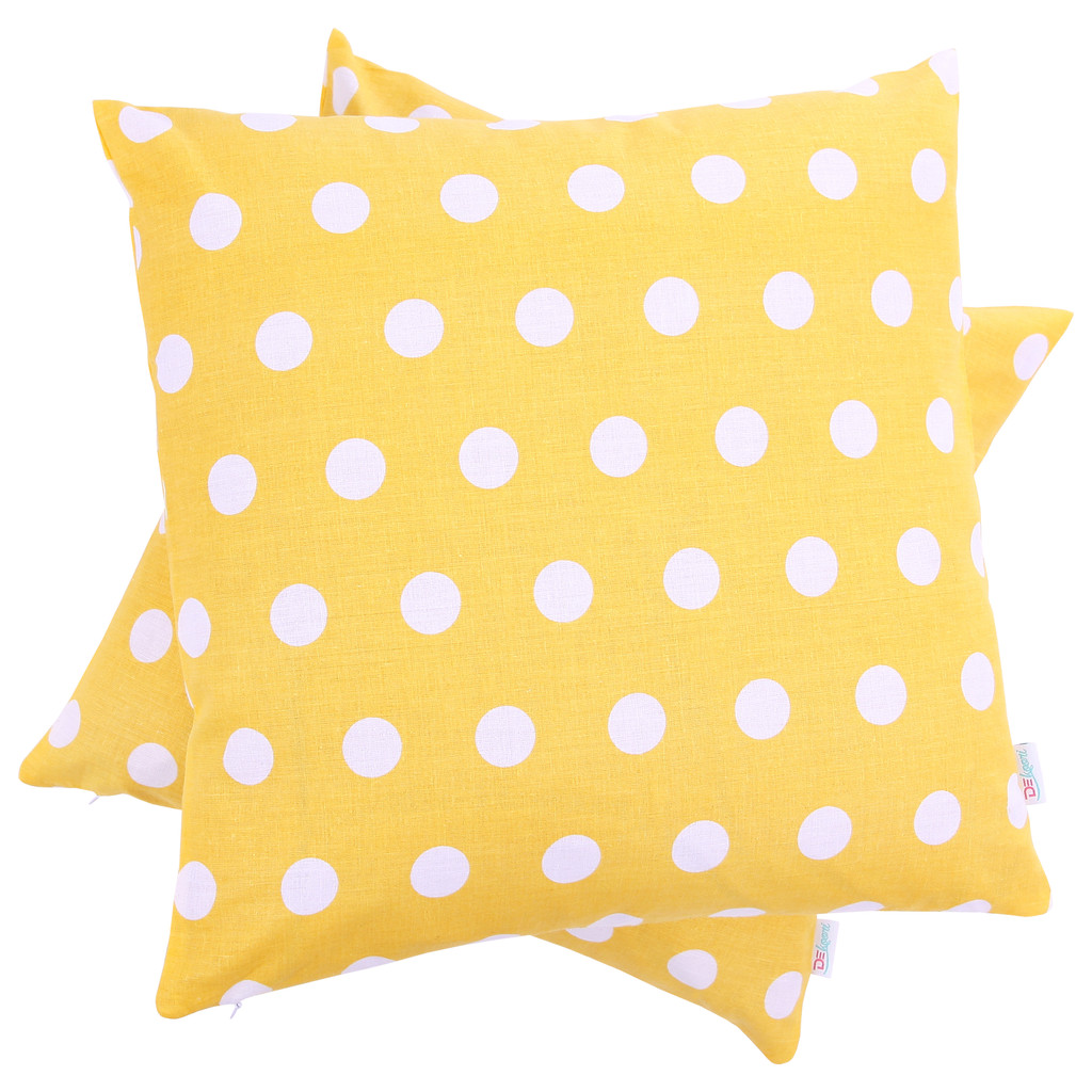 Żółta poszewka na poduszkę w białe kropki, grochy 2,3 cm, dekoracyjna - Dekoori zdjęcie 3