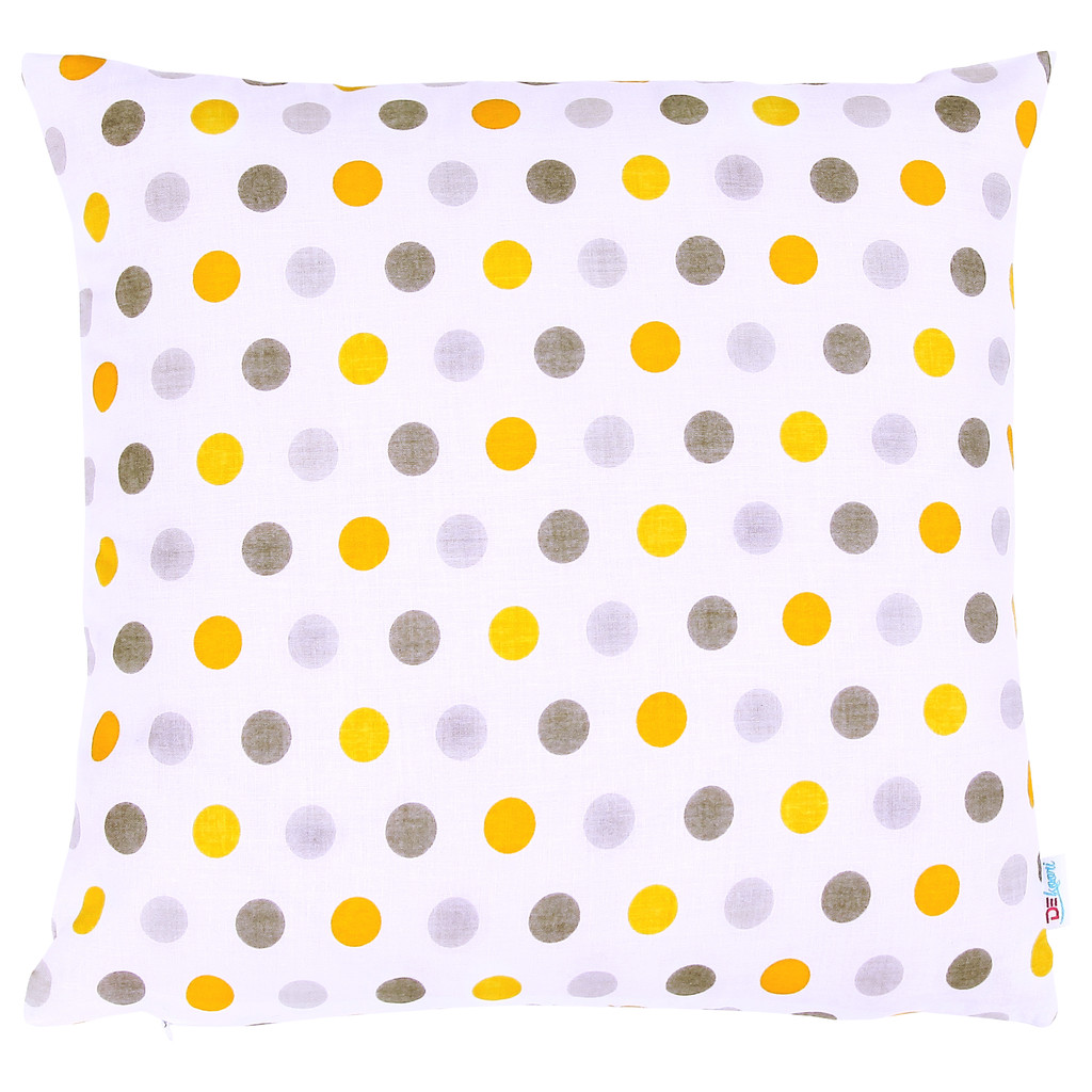 Biała poszewka na poduszkę w szare i żółte kropki, grochy 1,8 cm - Dekoori zdjęcie 1