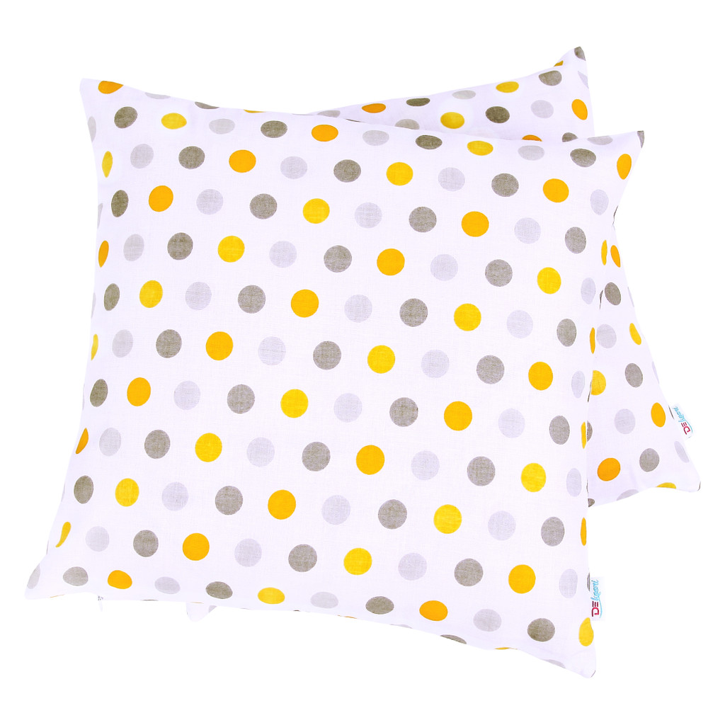 Biała poszewka na poduszkę w szare i żółte kropki, grochy 1,8 cm - Dekoori zdjęcie 3
