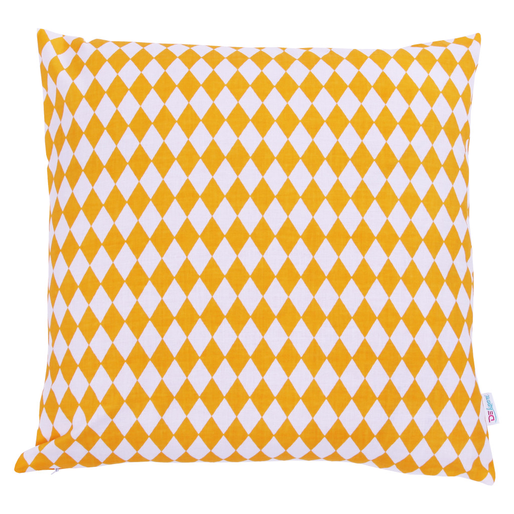 Poszewka dekoracyjna na poduszkę, w romby, biało pomarańczowa, żółta - Dekoori zdjęcie 1