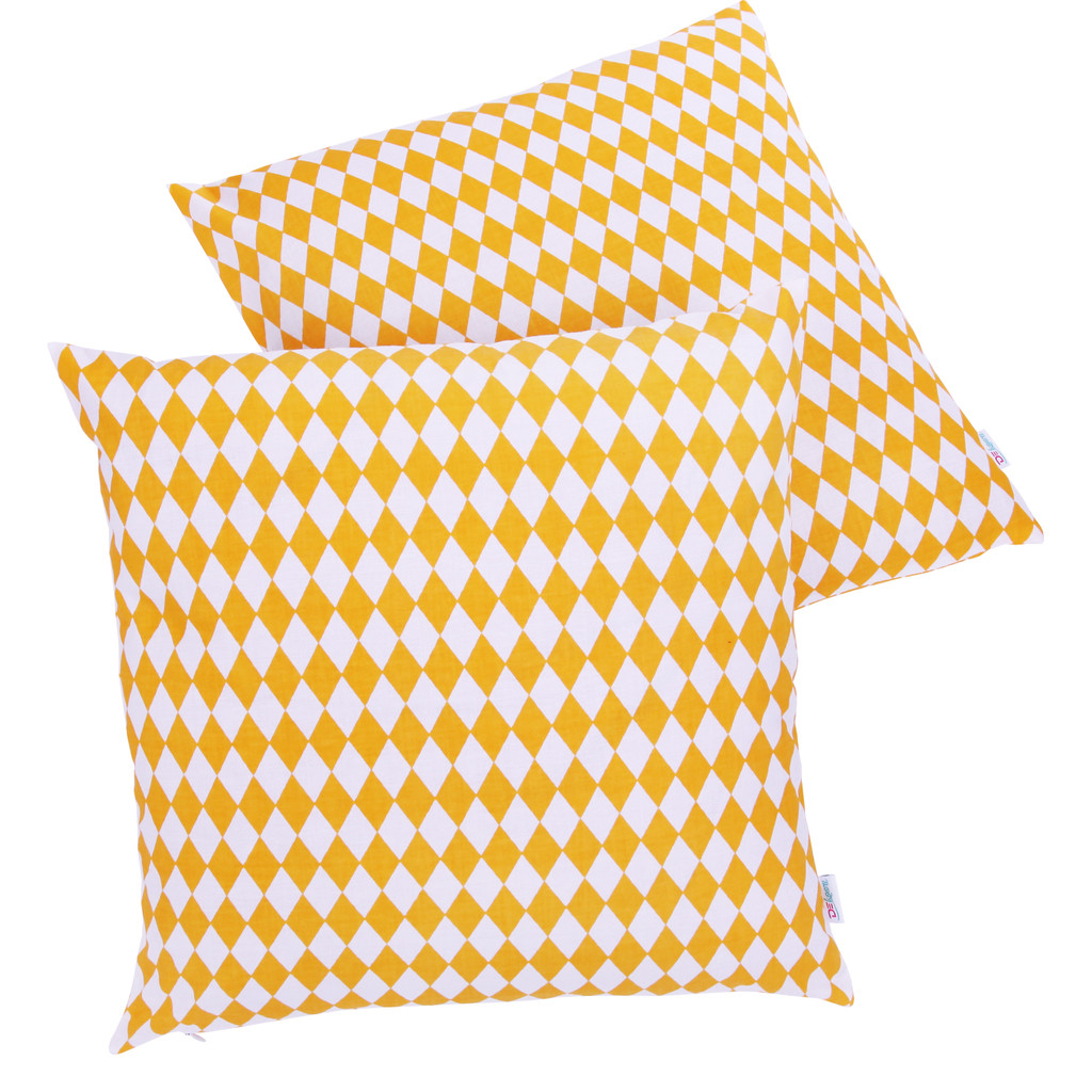 Poszewka dekoracyjna na poduszkę, w romby, biało pomarańczowa, żółta - Dekoori zdjęcie 2