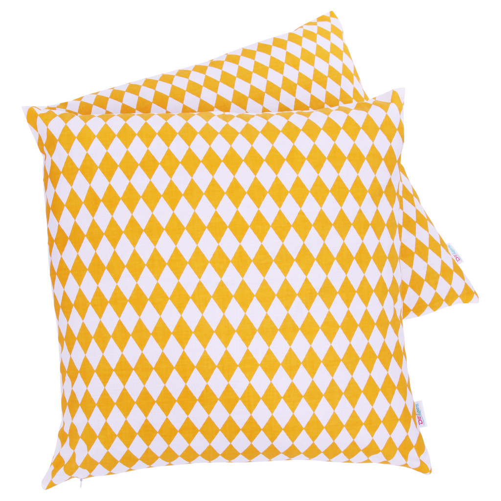 Poszewka dekoracyjna na poduszkę, w romby, biało pomarańczowa, żółta - Dekoori zdjęcie 3