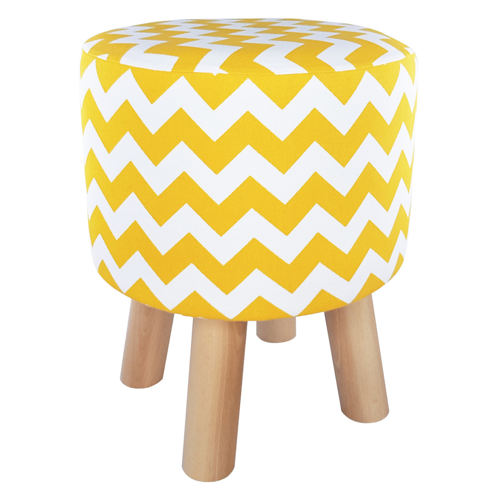 Biało-żółty puf, stołek z drewna w ZYGZAKI miękkie siedzisko do salonu - Lily Pouf zdjęcie 3