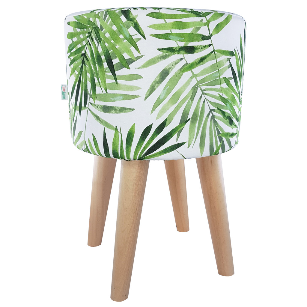 Modny stołek, puf skandynawski w zielone LIŚCIE PAPROCI roślinny design - Lily Pouf zdjęcie 2