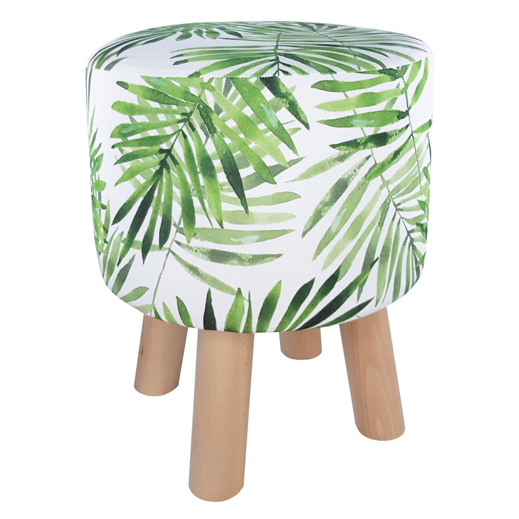 Modny stołek, puf skandynawski w zielone LIŚCIE PAPROCI roślinny design - Lily Pouf zdjęcie 3