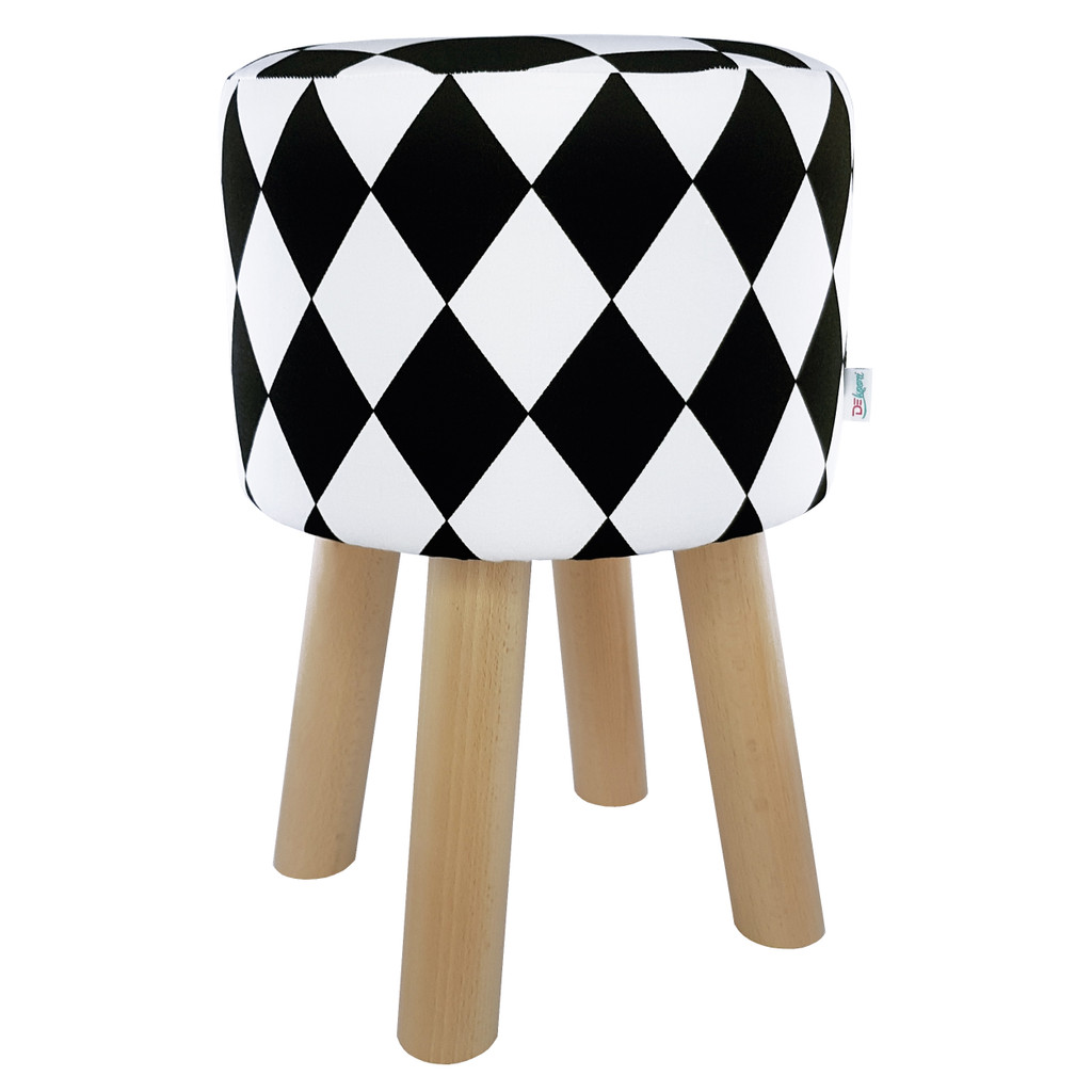 Nowoczesny puf, stołek w stylu glamour, wzór arlekin ROMBY biało-czarne - Lily Pouf zdjęcie 1
