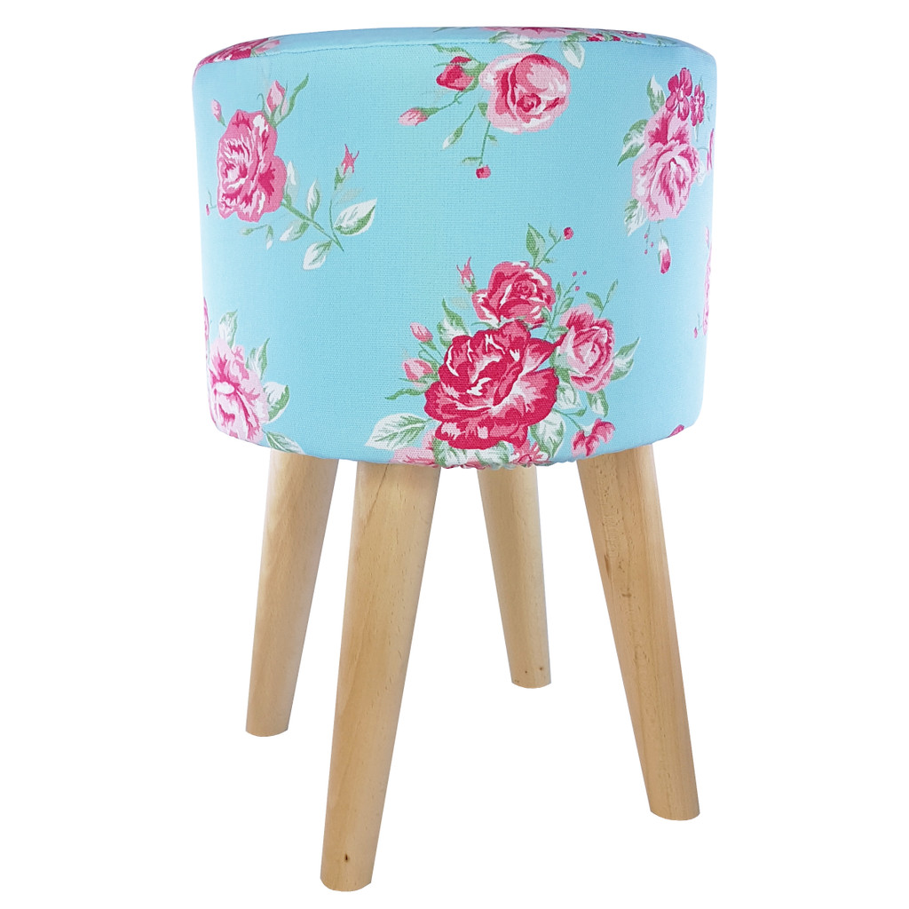 Ozdobny puf stołek dekoracyjny w stylu glamour RÓŻE jasnoniebiesko różowy - Lily Pouf zdjęcie 2