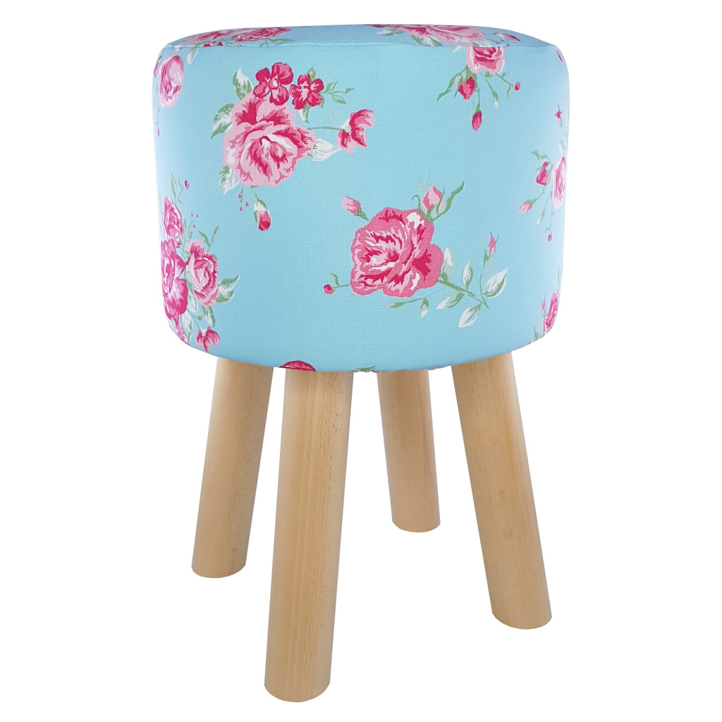 Ozdobny puf stołek dekoracyjny w stylu glamour RÓŻE jasnoniebiesko różowy - Lily Pouf zdjęcie 1