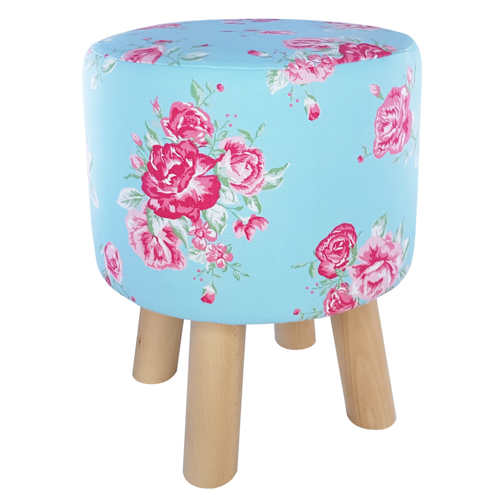 Ozdobny puf stołek dekoracyjny w stylu glamour RÓŻE jasnoniebiesko różowy - Lily Pouf zdjęcie 3