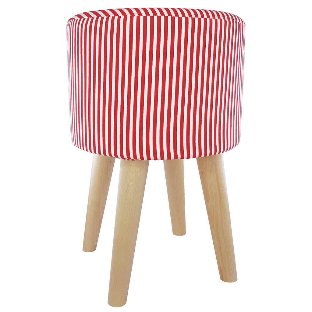 Nowoczesny stołek, puf w paski czerwono-białe vintage design - Lily Pouf zdjęcie 2