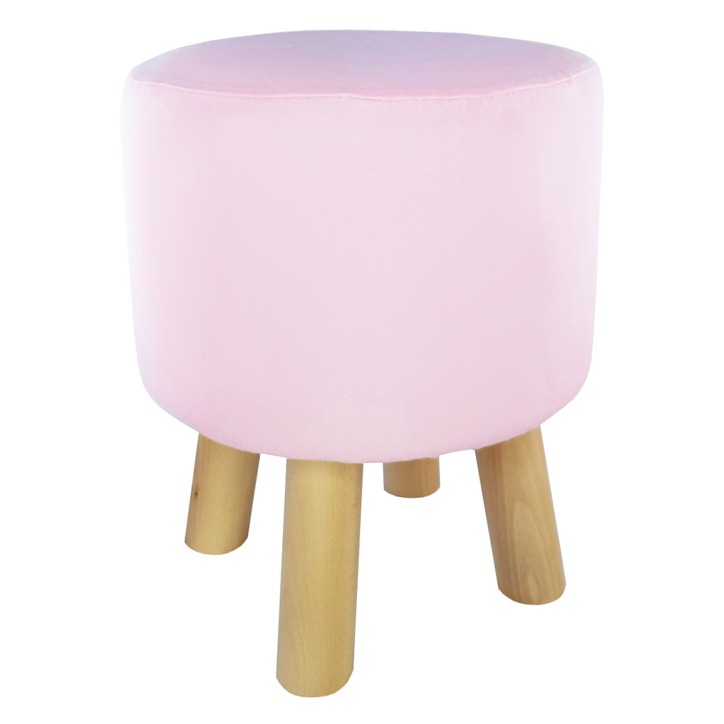 Jednokolorowy stołek jasnoróżowy do toaletki, pokoju dziewczęcego, gładki pokrowiec - Lily Pouf zdjęcie 3
