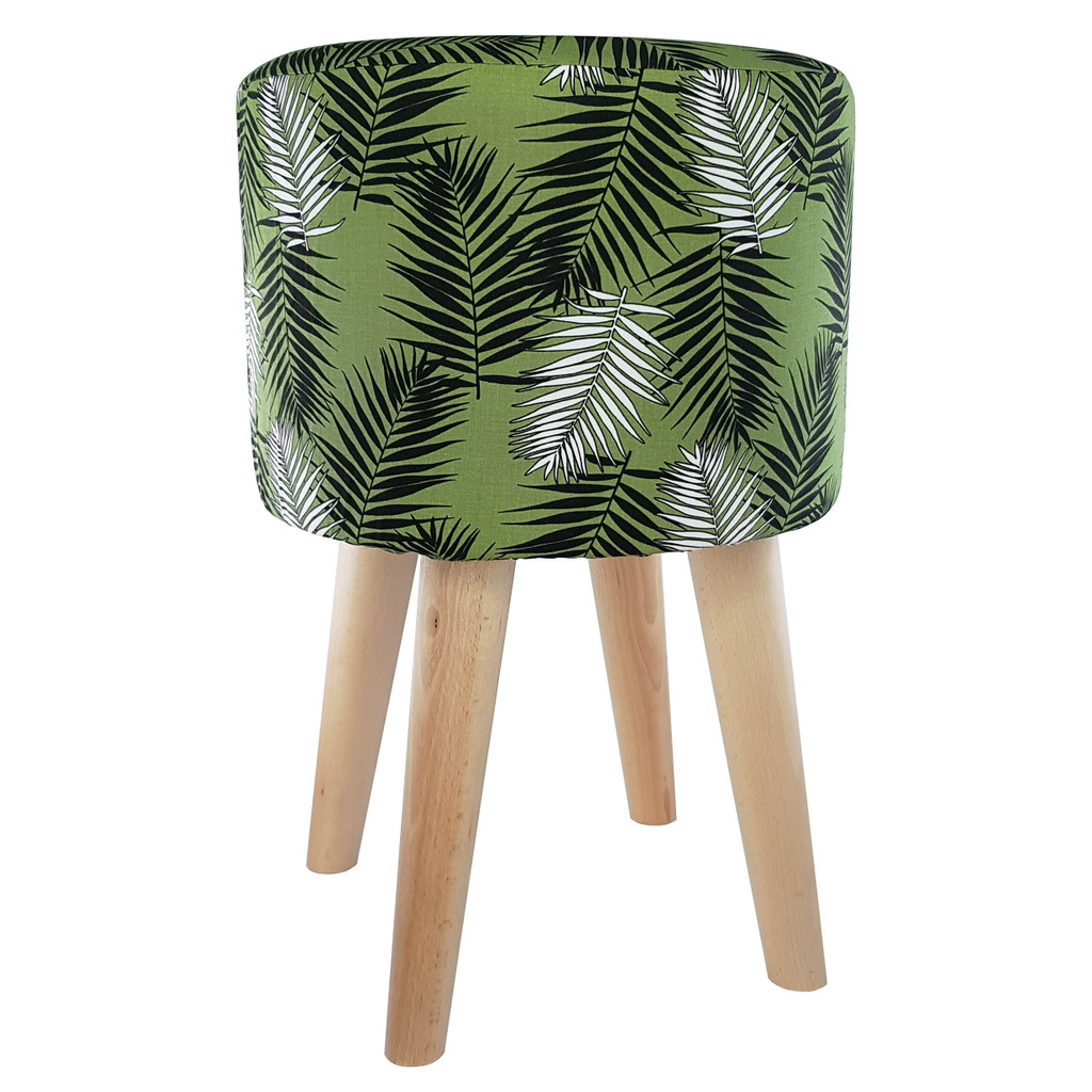 Nowoczesny stołek, taboret czarne i białe palmy na zielonym tle - Lily Pouf zdjęcie 3