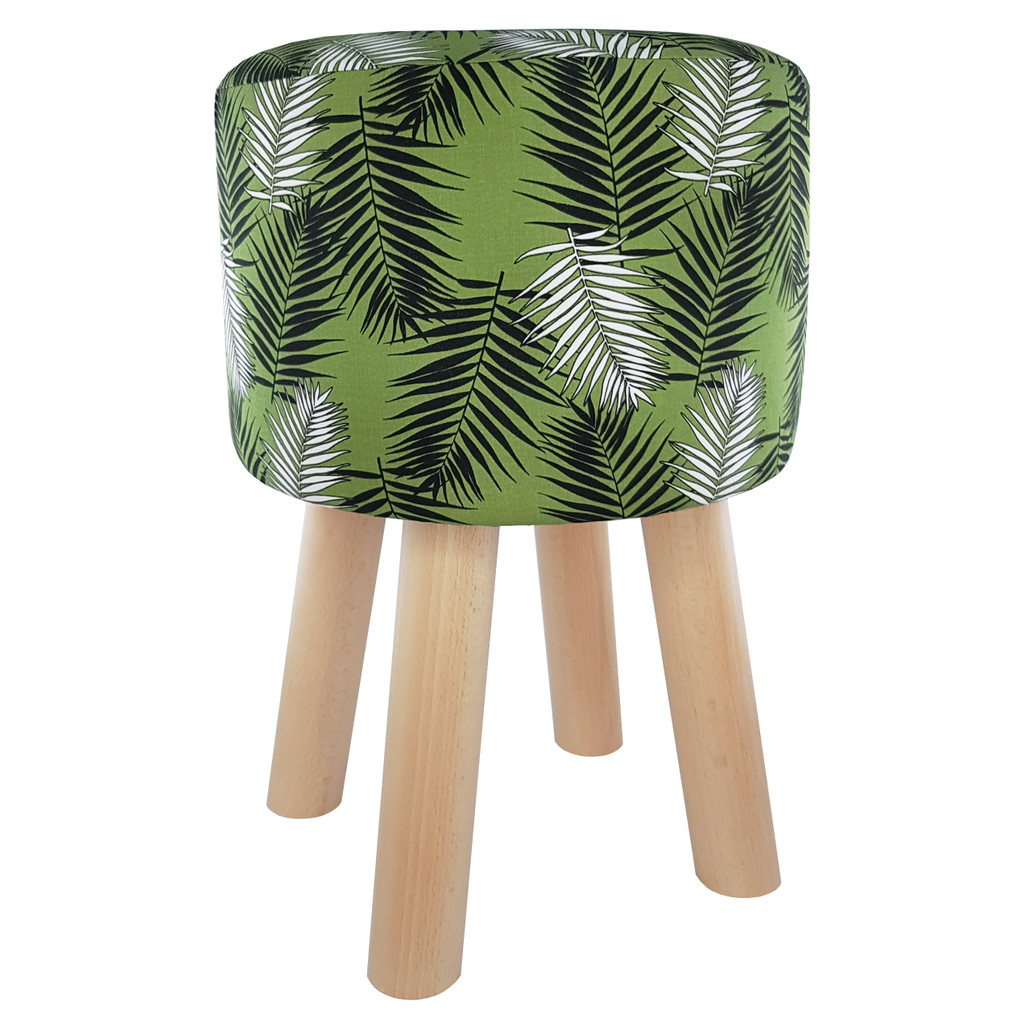 Nowoczesny stołek, taboret czarne i białe palmy na zielonym tle - Lily Pouf zdjęcie 1
