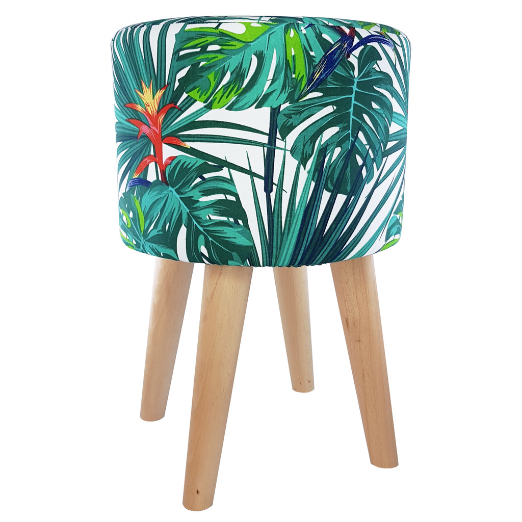 Egzotyczny stołek puf w turkusowe liście monstery, palmy kolorowe - Lily Pouf zdjęcie 2