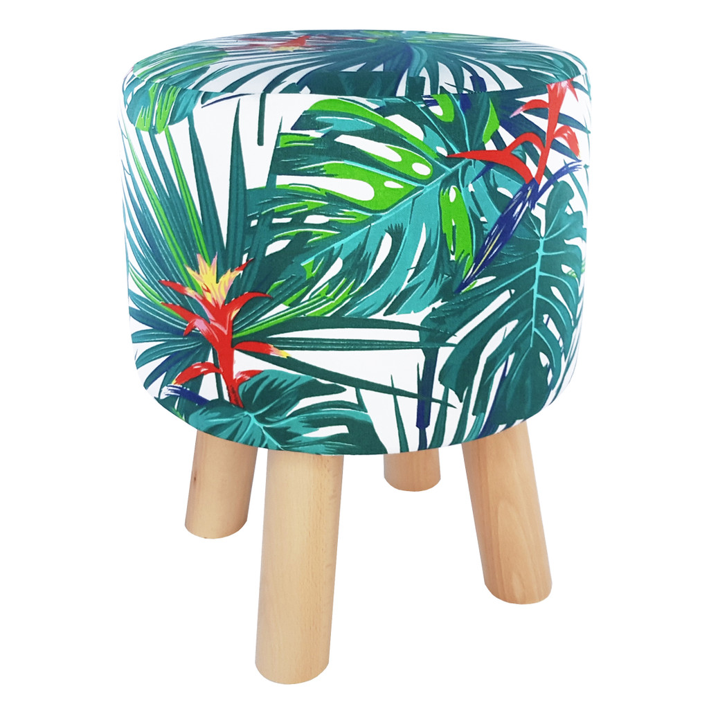Egzotyczny stołek puf w turkusowe liście monstery, palmy kolorowe - Lily Pouf zdjęcie 3