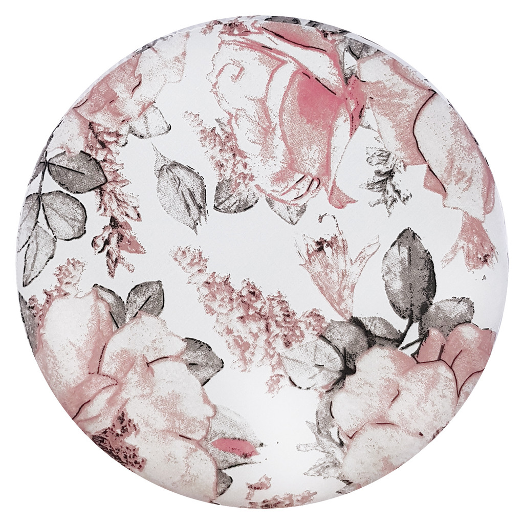 Dekoracyjny, biały puf w kwiaty dzikiej róży na drewnianych nogach - Lily Pouf zdjęcie 3