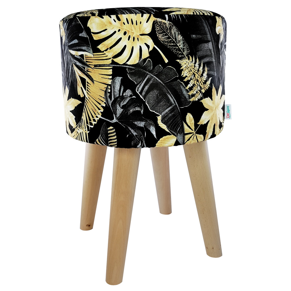 Elegancki, czarny puf w złote liście palmy w stylu glamour - Lily Pouf zdjęcie 2