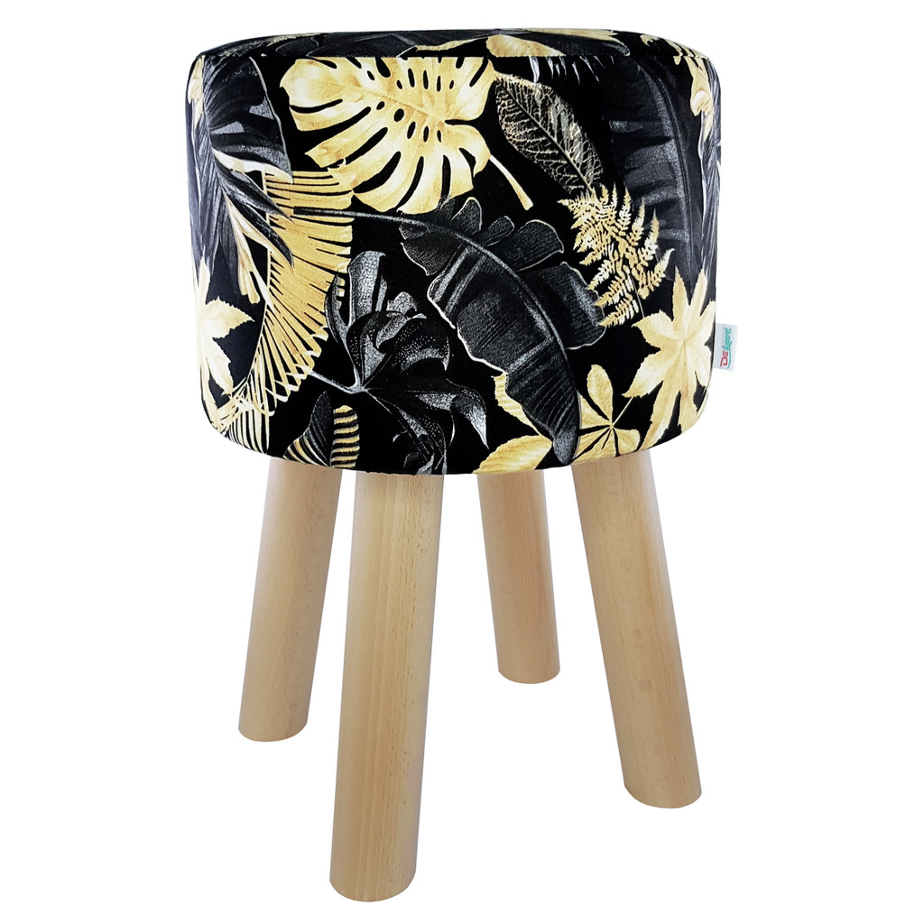 Elegancki, czarny puf w złote liście palmy w stylu glamour - Lily Pouf zdjęcie 1