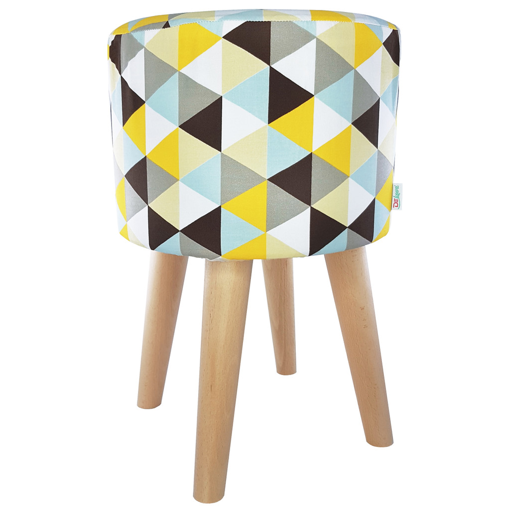 Modny puf w czarne, białe, żółte, szare i błękitne trójkąty w nowoczesnym stylu - Lily Pouf zdjęcie 2