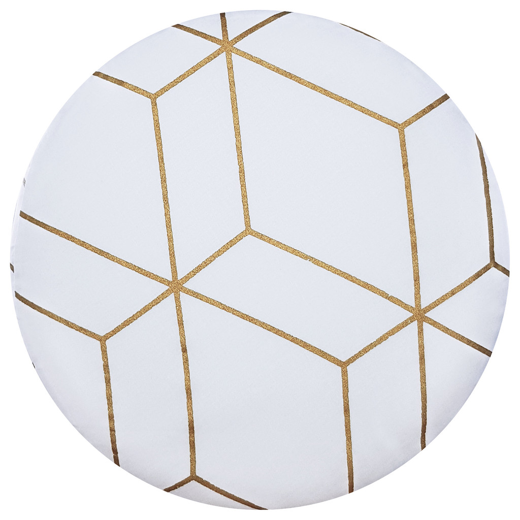Designerski biały puf w złoty geometryczny wzór w stylu glamour - Lily Pouf zdjęcie 4