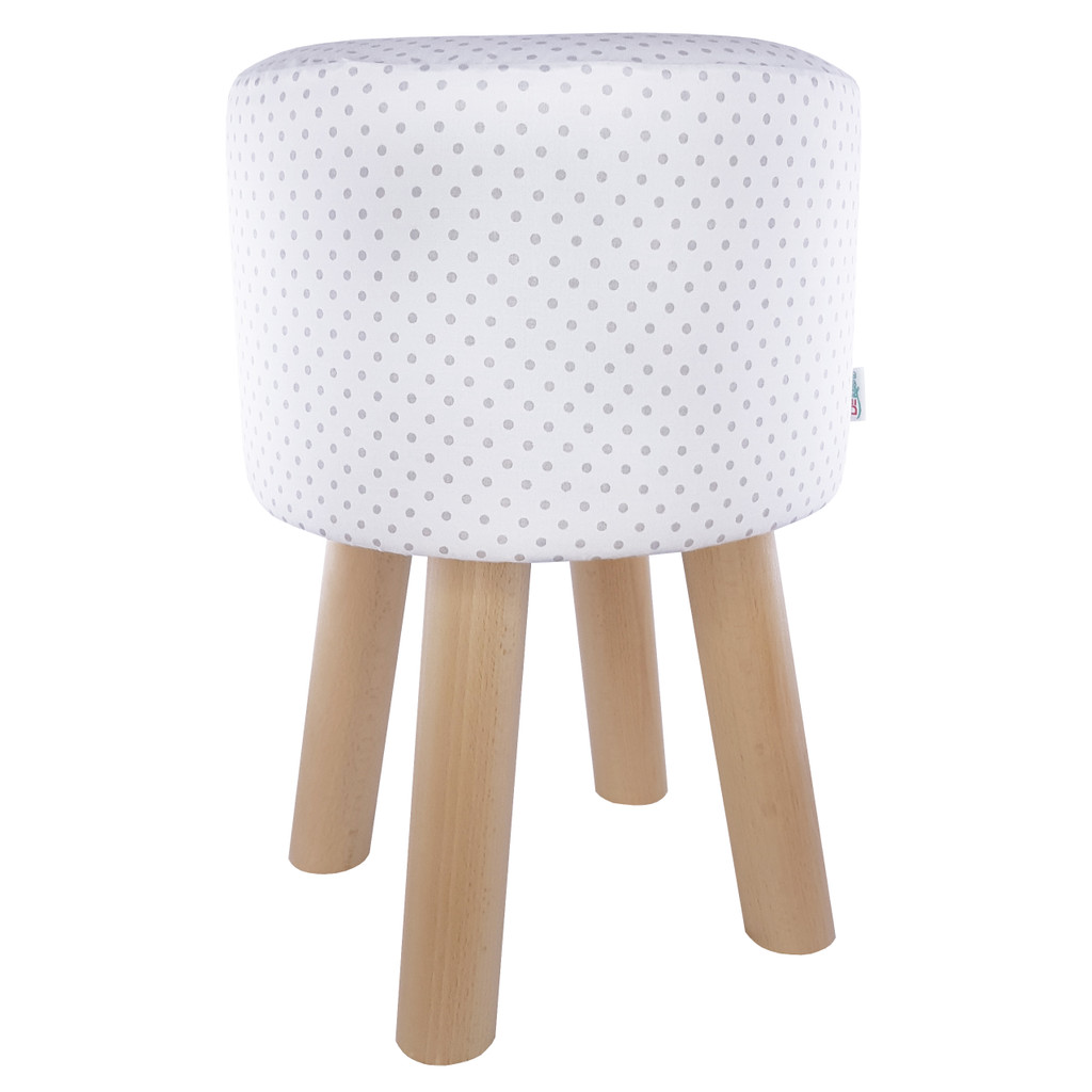 Delikatny, biały puf w urocze jasnoszare kropki, groszki 4mm - Lily Pouf zdjęcie 1