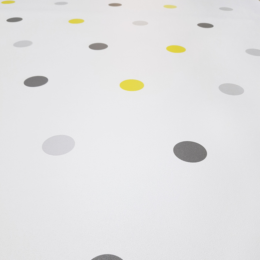 Tapeta w szare i żółte kropki, groszki, grochy 5 cm - Dekoori zdjęcie 3