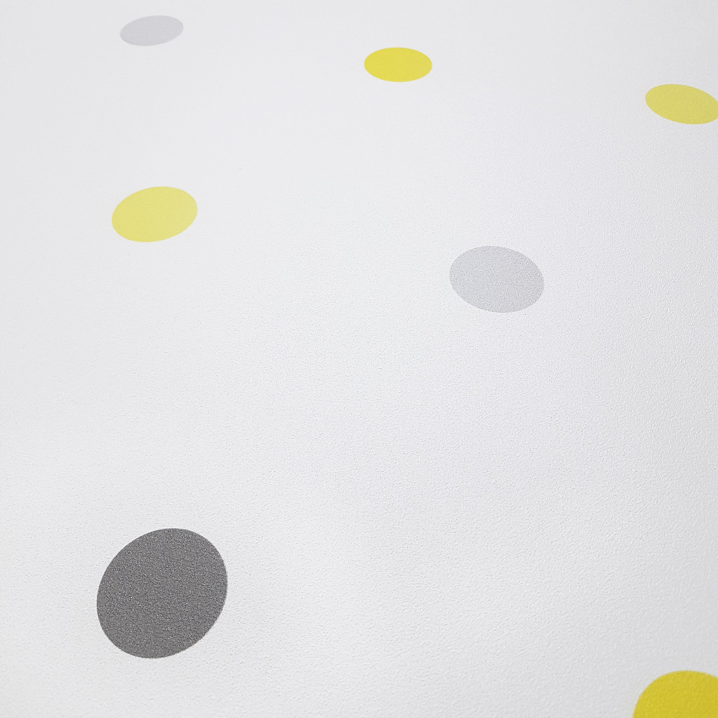Tapeta w szare i żółte kropki, groszki, grochy 5 cm - Dekoori zdjęcie 4