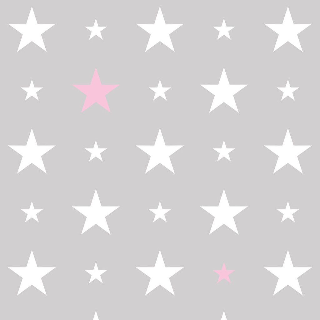 Tapeta szara w GWIAZDKI białe i różowe 15 i 7 cm - Dekoori zdjęcie 1