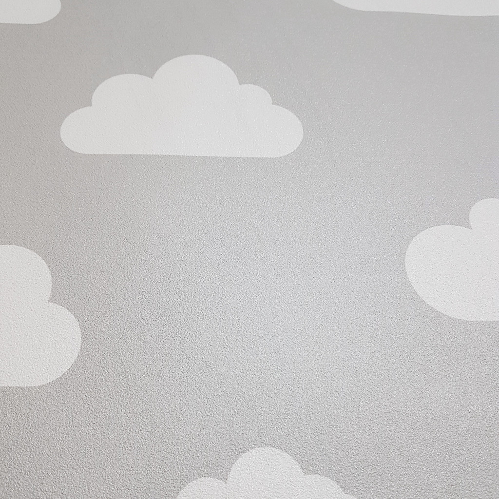 Tapeta w chmurki, chmury szaro-biała, dla dzieci - Dekoori zdjęcie 3