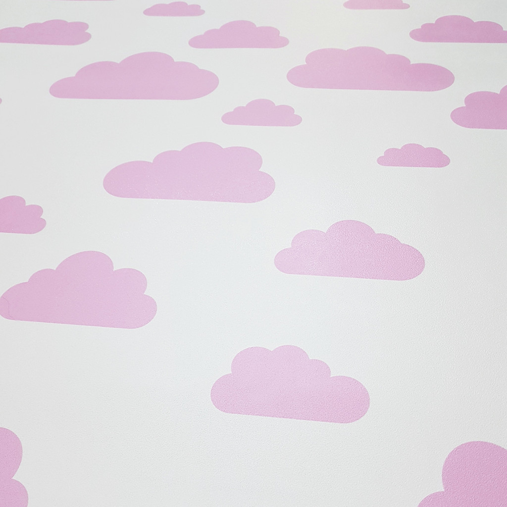 Biała tapeta ścienna w różowe chmurki, chmury 7,5-24 cm - Dekoori zdjęcie 2