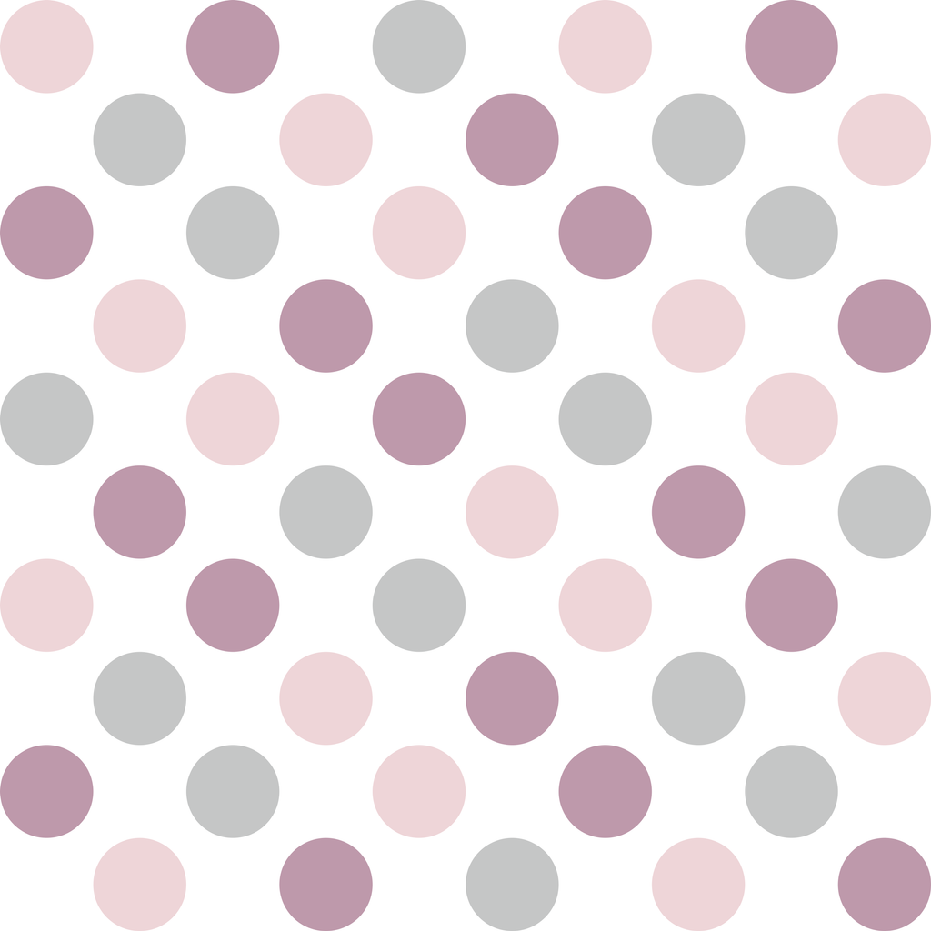 Biała tapeta w fioletowe, różowe i szare kropki, groszki, grochy 10 cm - Dekoori zdjęcie 1