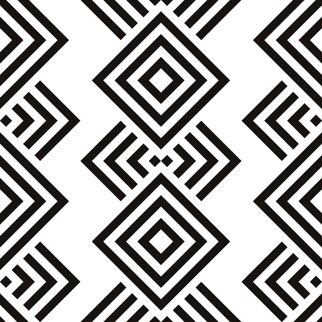 Biało-czarna tapeta etniczna w azteckie wzory - Dekoori zdjęcie 1
