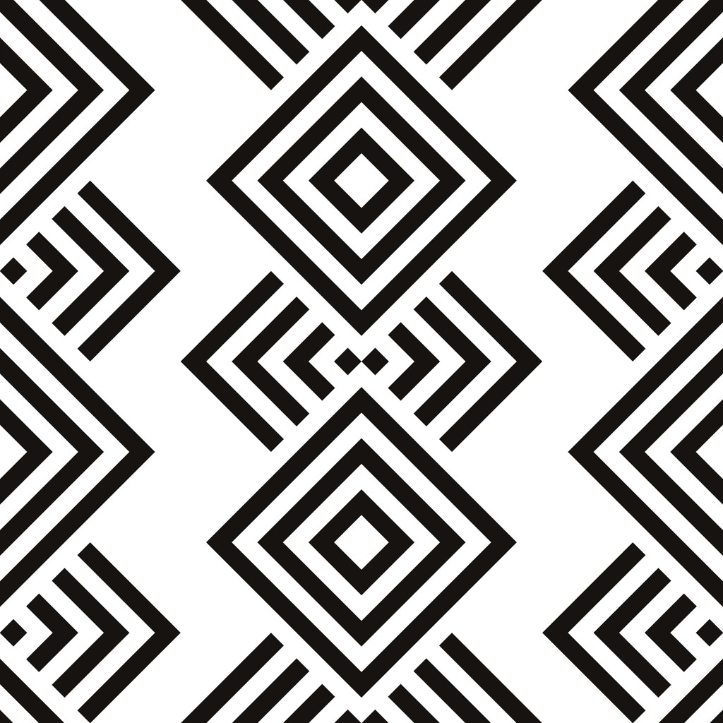 Biało-czarna tapeta etniczna w azteckie wzory - Dekoori zdjęcie 1