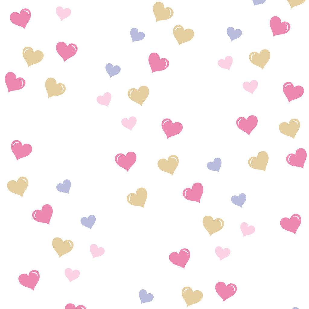 Biała tapeta dla dziewczynki w serca, serduszka różowe, beżowe, fioletowe - Dekoori zdjęcie 1