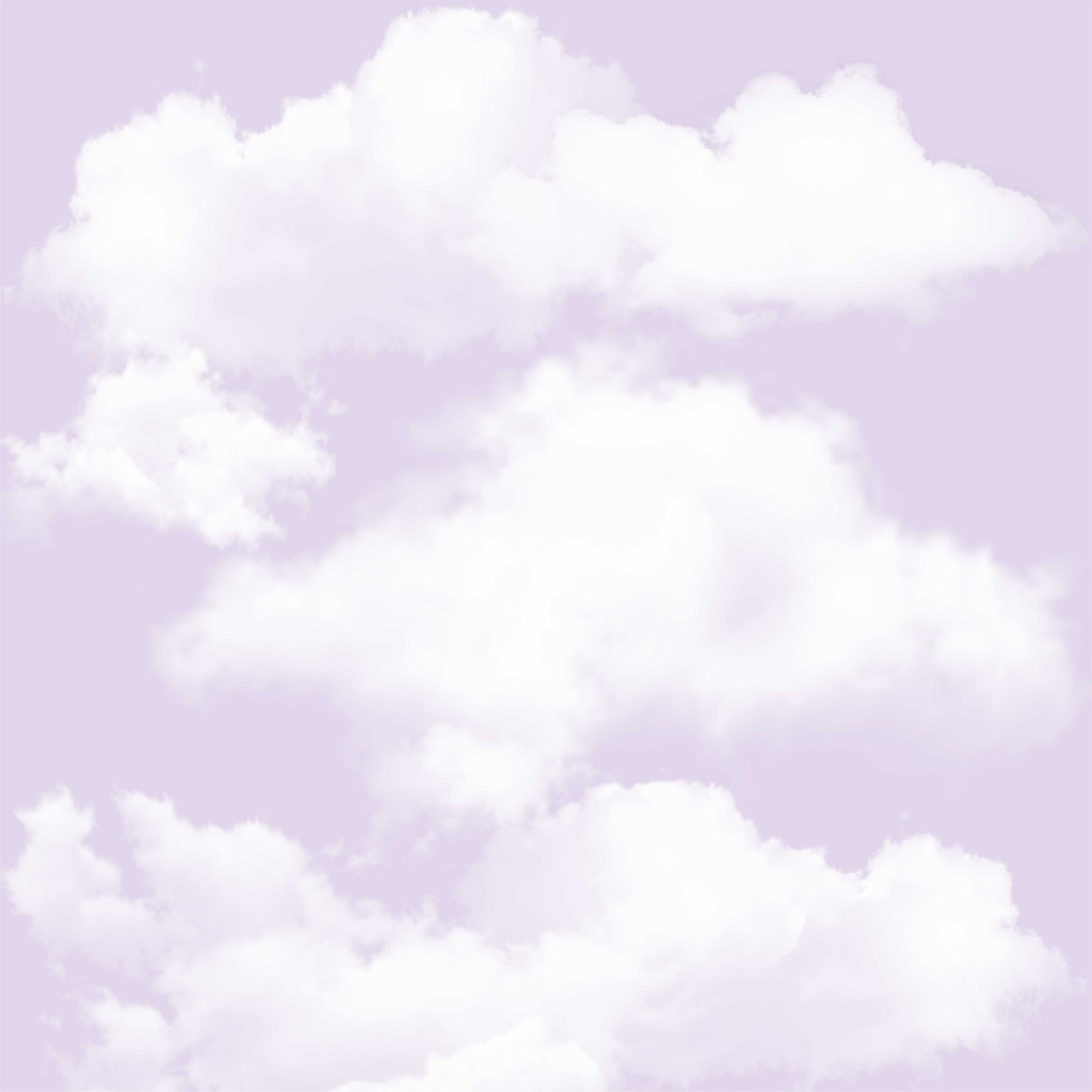 Stylowa, jasnofioletowa fototapeta w białe, realistyczne chmurki - Dekoori zdjęcie 1