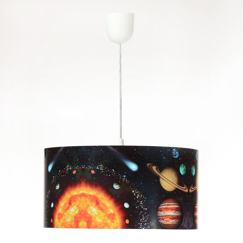 Czarna lampa wisząca z lateksowym abażurem z motywem kosmosu, walcowa KOSMOS - BPS Koncept zdjęcie 3
