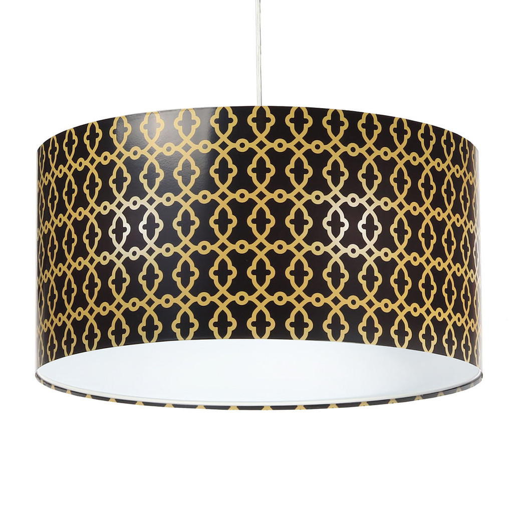 Czarna lampa wisząca z lateksowym abażurem w kształcie walca w złote ornamenty ZŁOTY ORNAMENT - BPS Koncept zdjęcie 1