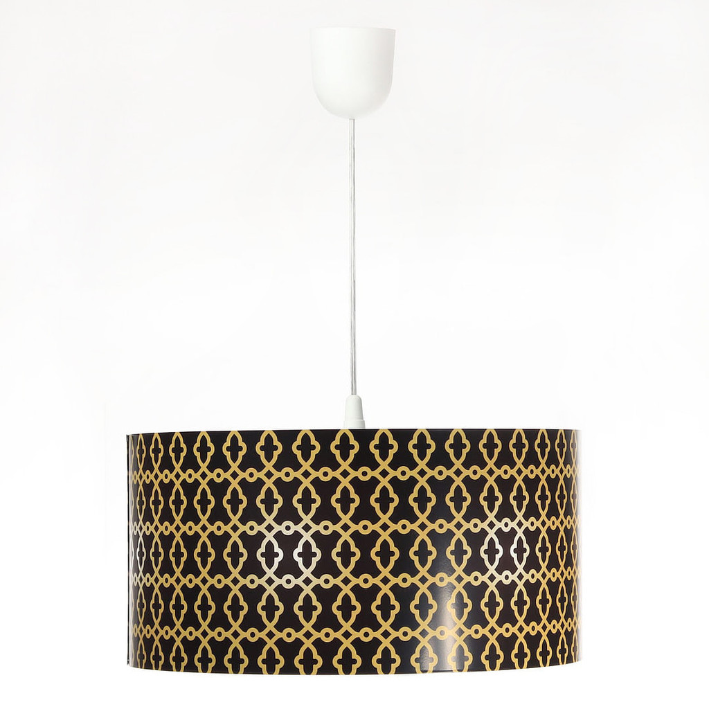 Czarna lampa wisząca z lateksowym abażurem w kształcie walca w złote ornamenty ZŁOTY ORNAMENT - BPS Koncept zdjęcie 3