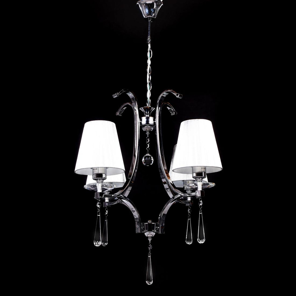 Żyrandol z kryształkami, srebrny abażur VENISIA W4 poczwórny, metalowy - Lumina Deco zdjęcie 3