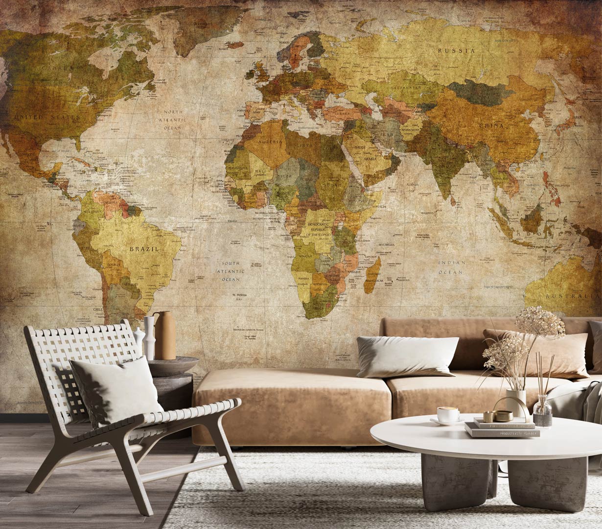 Fototapeta MAPA ŚWIATA, postarzana w stylu retro - Dekoori zdjęcie 2