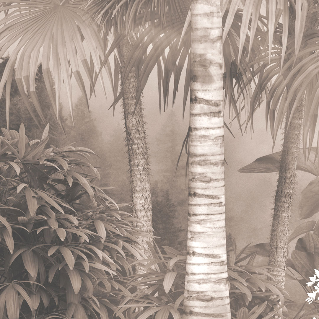 Fototapeta na ścianę żyrafa w tropikalnej dżungli, palmy sepia - TALLA