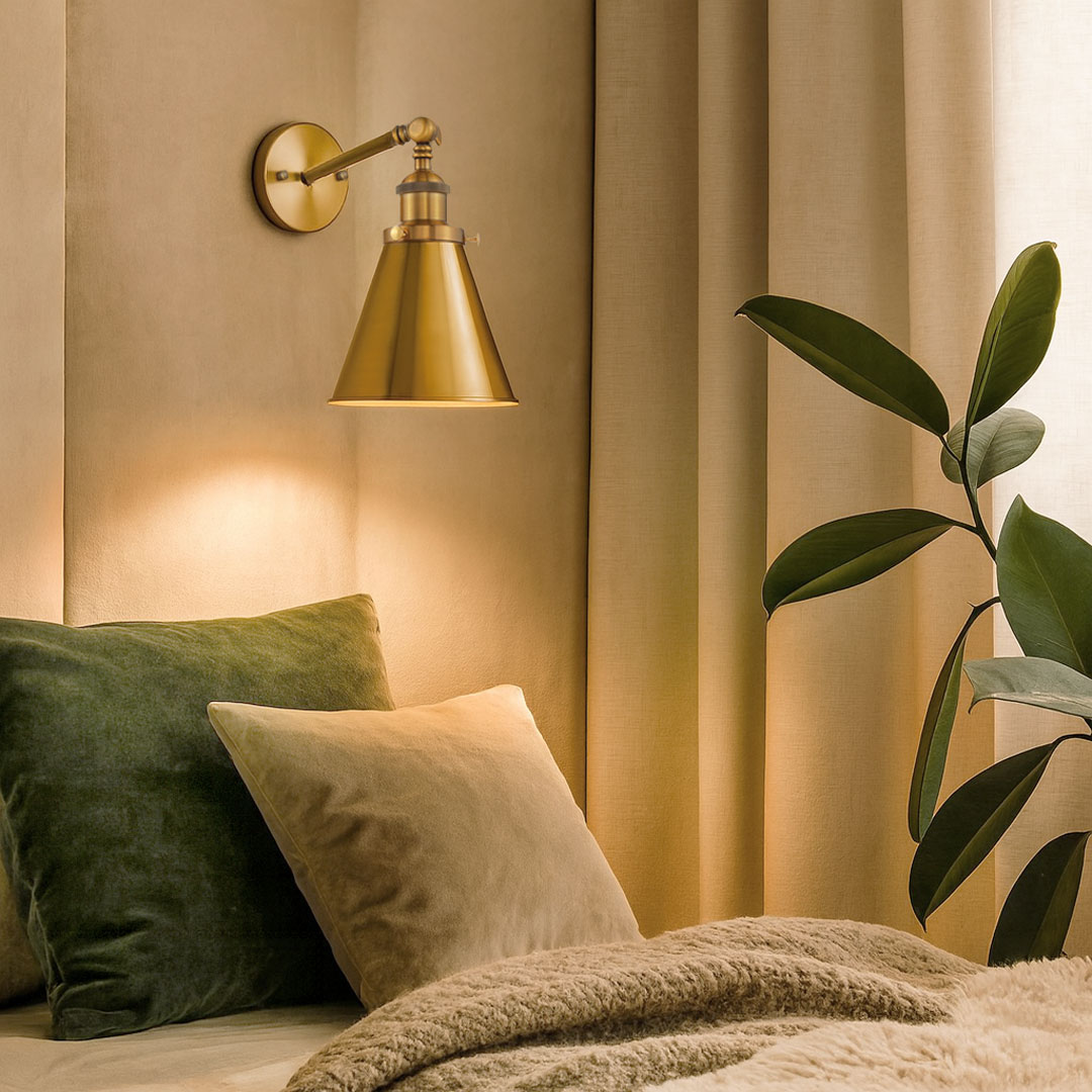 Kinkiet loftowy RUBI W1 ZŁOTY MOSIĄDZ abażur w kształcie stożka industrial design - Lumina Deco zdjęcie 2